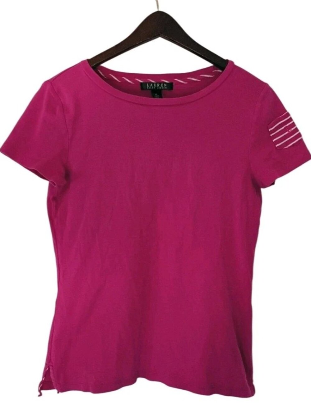 Lauren Ralph Lauren Womens Size M Pink Short Sleeve T-Shirt Logo W Flaw See Pics